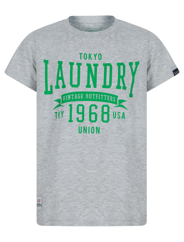 Boys Elon Motif Cotton T-Shirt in Light Grey Marl - Tokyo Laundry Kids