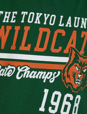 Boys Wildcats 68 2 Motif Cotton T-Shirt in Dark Green - Tokyo Laundry Kids