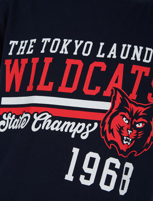 Boys Wildcats 68 2 Motif Cotton T-Shirt in Sky Captain Navy - Tokyo Laundry Kids