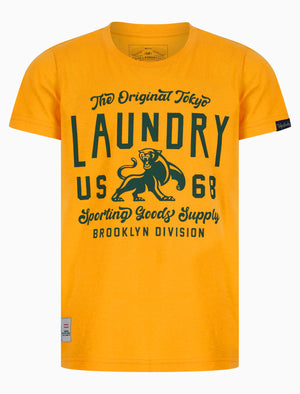 Boys Panther Motif Cotton T-Shirt in Artisan's Gold - Tokyo Laundry Kids