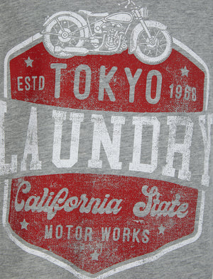 Boys Cali Motor Works Motif Cotton T-Shirt in Mid Grey Marl - Tokyo Laundry Kids