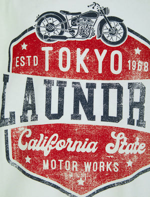 Boys Cali Motor Works Motif Cotton T-Shirt in Snow White - Tokyo Laundry Kids