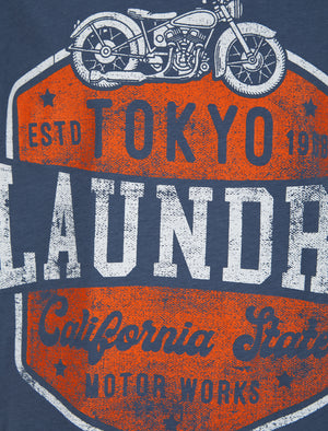 Boys Cali Motor Works Motif Cotton T-Shirt in Vintage Indigo - Tokyo Laundry Kids