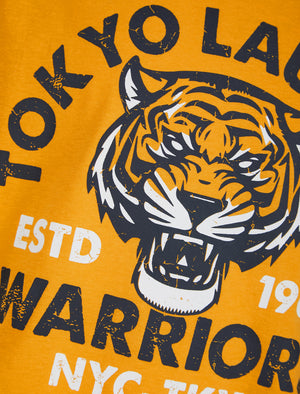 Boys Tiger Warriors Motif Cotton T-Shirt in Artisan's Gold - Tokyo Laundry Kids