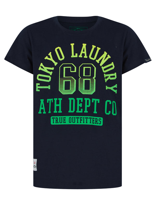 Boys Fader 68 Motif Cotton T-Shirt in Sky Captain Navy - Tokyo Laundry Kids