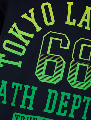 Boys Fader 68 Motif Cotton T-Shirt in Sky Captain Navy - Tokyo Laundry Kids
