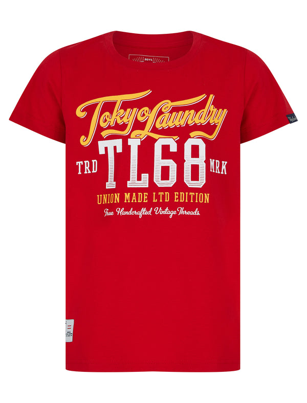Boys Centre Stage Motif Cotton T-Shirt in Barados Cherry - Tokyo Laundry Kids