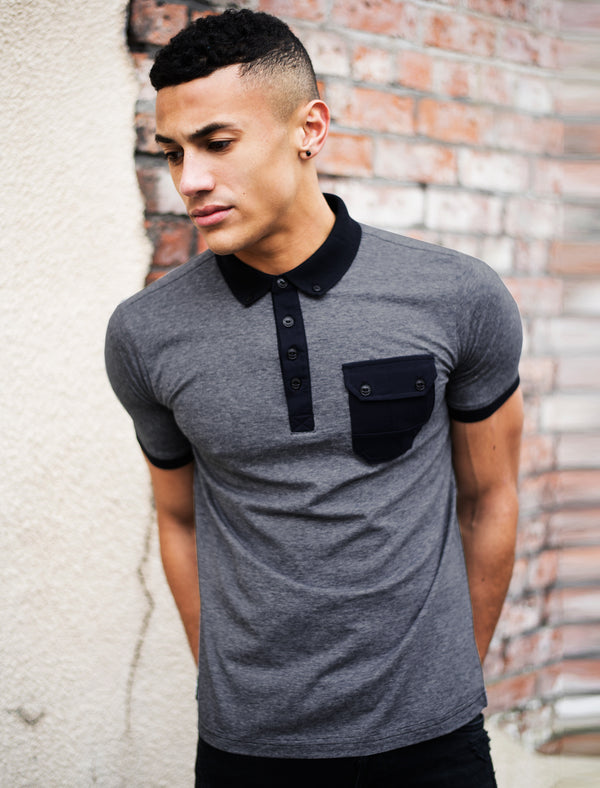 Lovato Microstripe Polo Shirt in True Navy / Grey Marl - Dissident