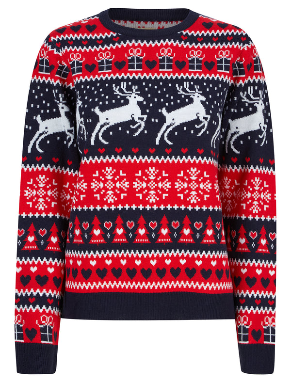 Women's Reindeer Snow Novelty Christmas Jumper in Ink - Merry Christmas