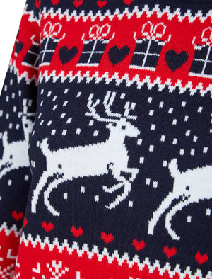 Women's Reindeer Snow Novelty Christmas Jumper in Ink - Merry Christmas