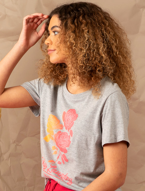 Calvia Ombre Motif Cotton Jersey T-Shirt in Light Grey Marl - Tokyo Laundry