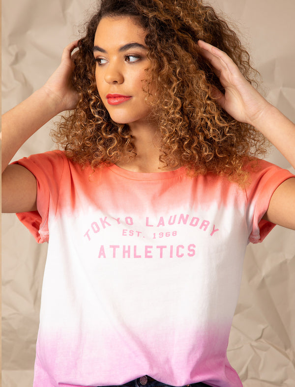 Muro Motif Tie Dye Cotton Jersey T-Shirt in Bright White - Tokyo Laundry