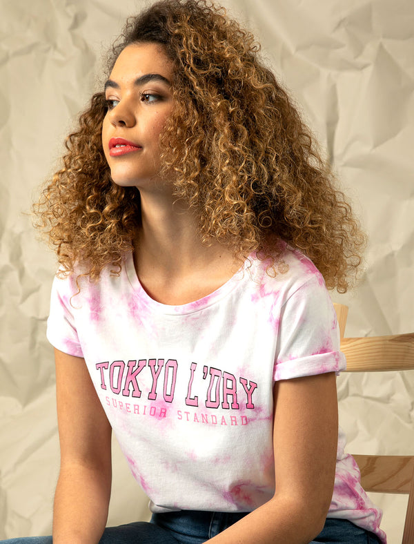 Petra Motif Tie Dye Cotton T-Shirt in Bright White - Tokyo Laundry