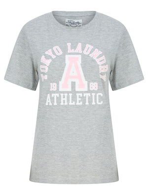 Athletic  Motif Cotton Jersey T-Shirt in Light Grey Marl - Tokyo Laundry