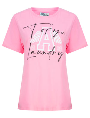 Angel Wings Motif Cotton Jersey T-Shirt in Begonia Pink - Tokyo Laundry