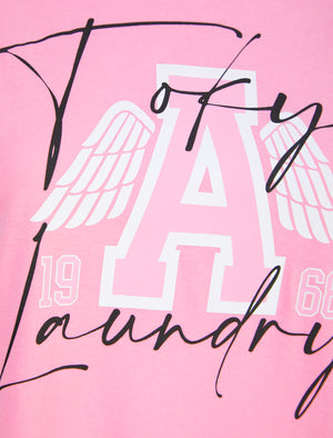 Angel Wings Motif Cotton Jersey T-Shirt in Begonia Pink - Tokyo Laundry