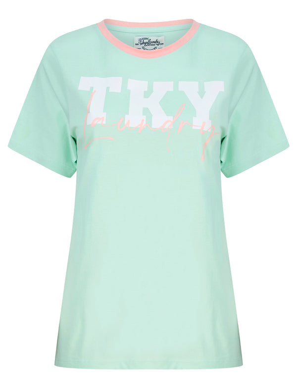 TKY Motif Cotton Jersey Ringer T-Shirt in Surf Spray Mint - Tokyo Laundry
