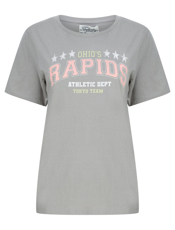 Rapids Motif Cotton Jersey T-Shirt in Griffin Grey - Tokyo Laundry