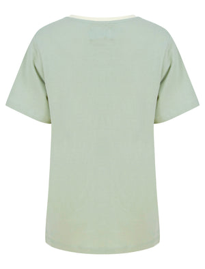 Daisy Motif Cotton Jersey Ringer T-Shirt in Aqua Gray - Tokyo Laundry