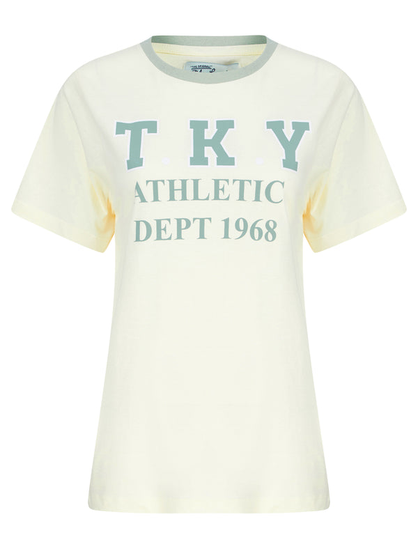 Daisy Motif Cotton Jersey Ringer T-Shirt in Eggnog - Tokyo Laundry
