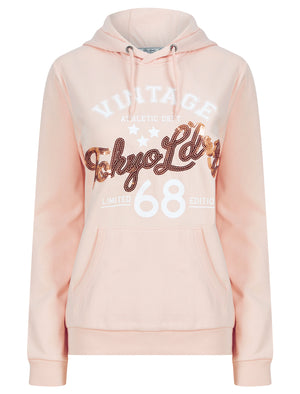Sparked Sequin Motif Brushback Fleece Pullover Hoodie in Pale Dogwood - Tokyo Laundry