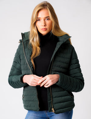Ginger 2 Quilted Hooded Puffer Jacket in Dark Green - Tokyo Laundry