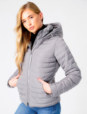 Ginger Quilted Hooded Puffer Jacket in Sharkskin - Tokyo Laundry