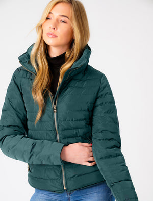 Honey Funnel Neck Quilted Jacket in Deep Teal - Tokyo Laundry