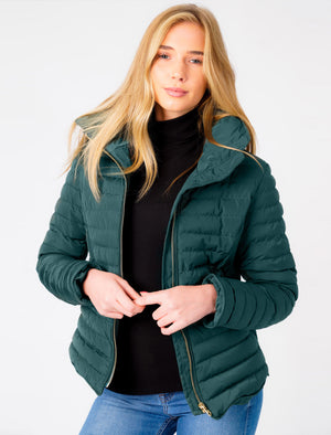 Honey Funnel Neck Quilted Jacket in Deep Teal - Tokyo Laundry