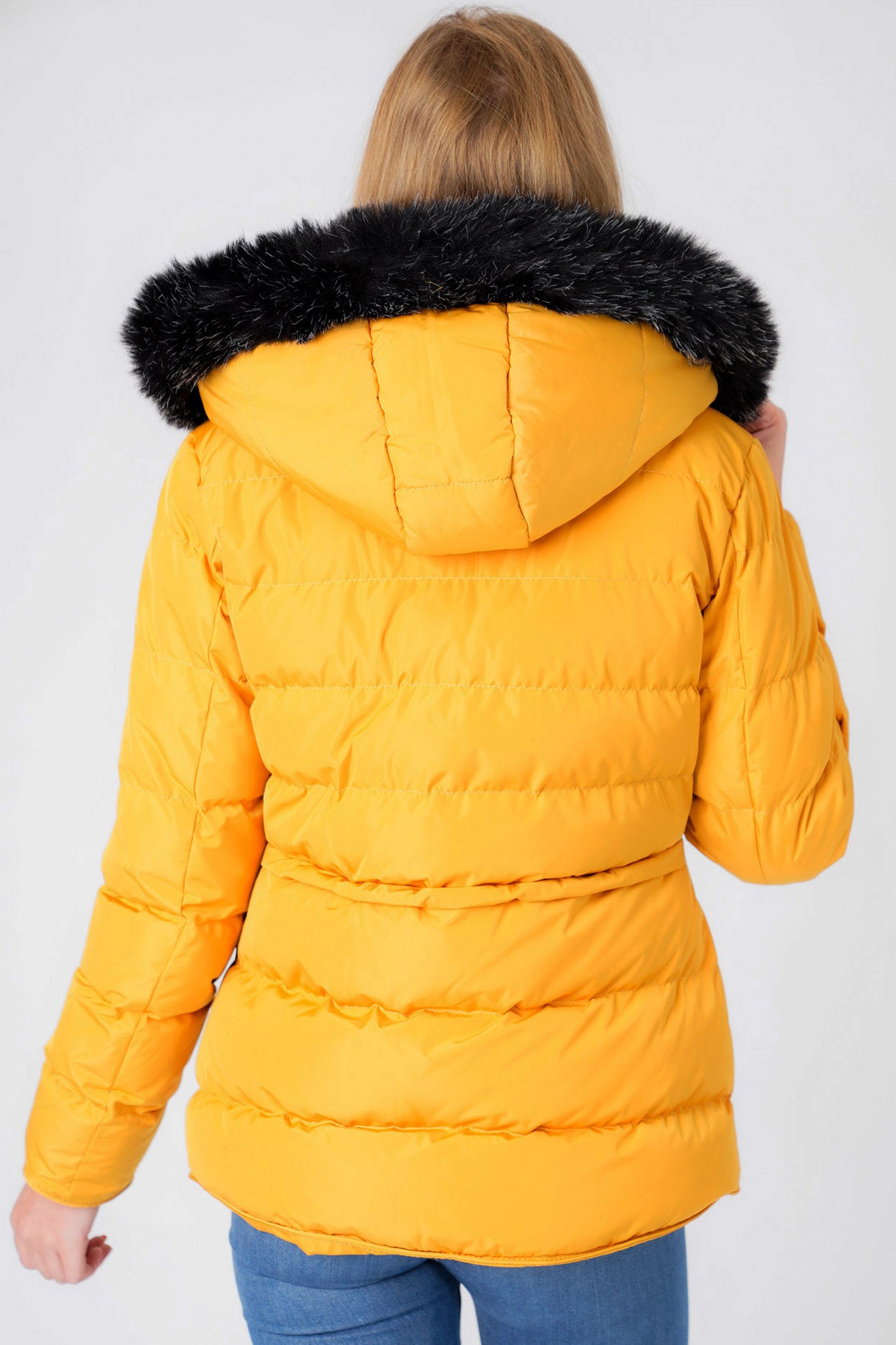 Jasmin Quilted Puffer Jacket With Faux Fur Trim Hood In Old Gold Tok Tokyo Laundry