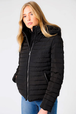 Geri Borg Lined Quilted Puffer Coat with Hood In Black - Tokyo Laundry
