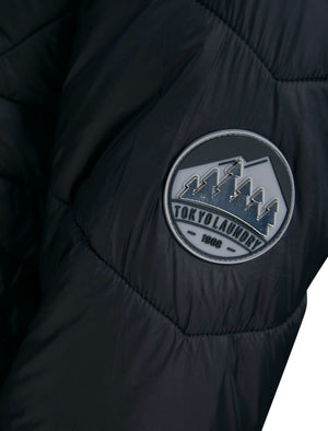 Featherington High Shine Quilted Hooded Puffer Jacket With Faux Fur Trim in Black - Tokyo Laundry