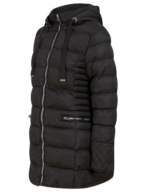 Shania Longline Quilted Puffer Coat with Hood in Black - Tokyo Laundry