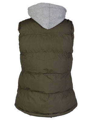 Brookdale Quilted Puffer Gilet with Hood in Green - Tokyo Laundry
