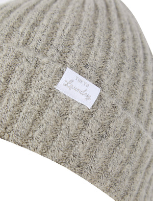 Women's Kai Ribbed Cable Knit Beanie Hat in Light Grey Marl - Tokyo Laundry