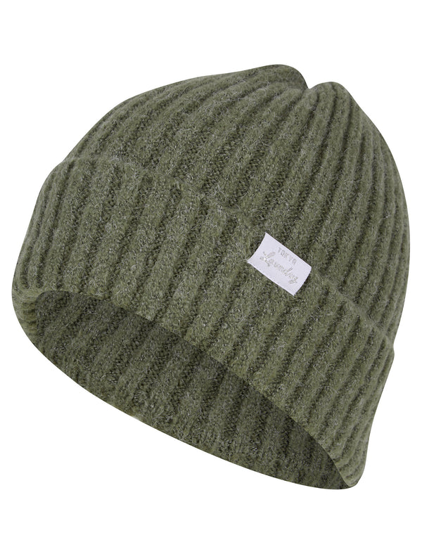 Women's Kai Ribbed Cable Knit Beanie Hat in Khaki - Tokyo Laundry