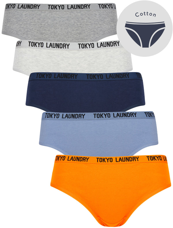 Trudy (5 Pack) Cotton Assorted Briefs in Amberglow / Infinity / Dress Blue / Light Grey Marl / Mid Grey Marl - Tokyo Laundry