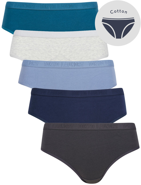 Trixie (5 Pack) Cotton Assorted Briefs in Nine Iron / Dress Blue / Infinity / Light Grey Marl / Blue Coral - Tokyo Laundry