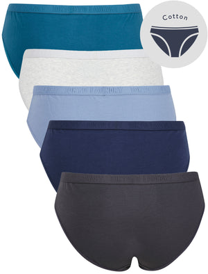 Trixie (5 Pack) Cotton Assorted Briefs in Nine Iron / Dress Blue / Infinity / Light Grey Marl / Blue Coral - Tokyo Laundry