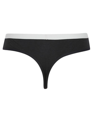 Tilly (5 Pack) Cotton Assorted Thongs in Jet Black / Bright White / Light Grey Marl - Tokyo Laundry