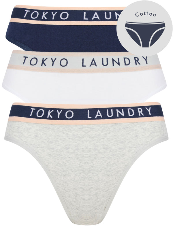 Dolly (3 Pack) Cotton Assorted Briefs in Light Grey Marl / Bright White / Dress Blue - Tokyo Laundry