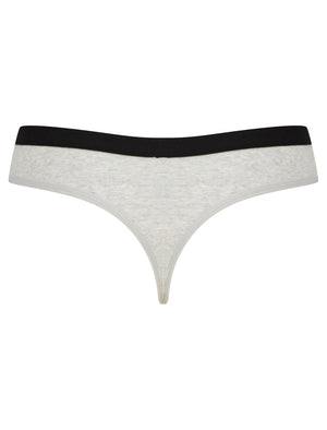 Lucy (3 Pack) Assorted Cotton Thongs in Jet Black / Light Grey Marl - Tokyo Laundry