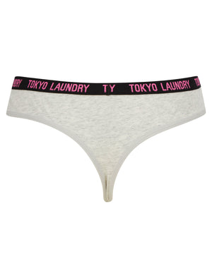 Fifi (3 Pack) Assorted Cotton Thongs in Azalea Pink / Light Grey Marl / Jet Black - Tokyo Laundry