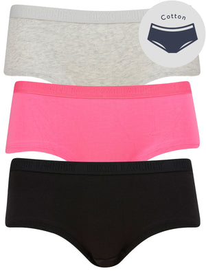 Betty (3 Pack) Assorted Hipster Briefs in Light Grey Marl / Jet Black / Azalea Pink - Tokyo Laundry
