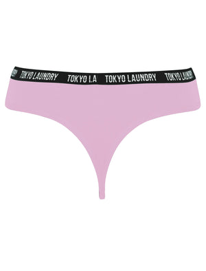 Ivy (5 Pack) Cotton Assorted Thongs in Light Grey Marl / Winsome Orchid / Bright White / Blue Ribbon / Jet Black - Tokyo Laundry