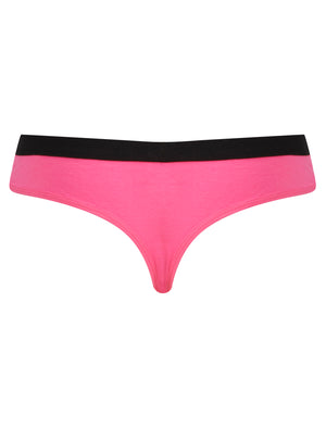 Cher (5 Pack) Cotton Assorted Thongs in Jet Black / Azalea Pink / Flame Scarlet - Tokyo Laundry