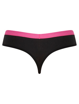 Cher (5 Pack) Cotton Assorted Thongs in Jet Black / Azalea Pink / Flame Scarlet - Tokyo Laundry