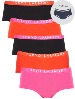 Dot 2 (5 Pack) Assorted Hipster Briefs in Fuchsia Purple / Poppy Red / Jet Black - Tokyo Laundry