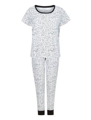 Star Cluster Print 2PC Cotton Lounge Pyjama Set in Bright White - Tokyo Laundry
