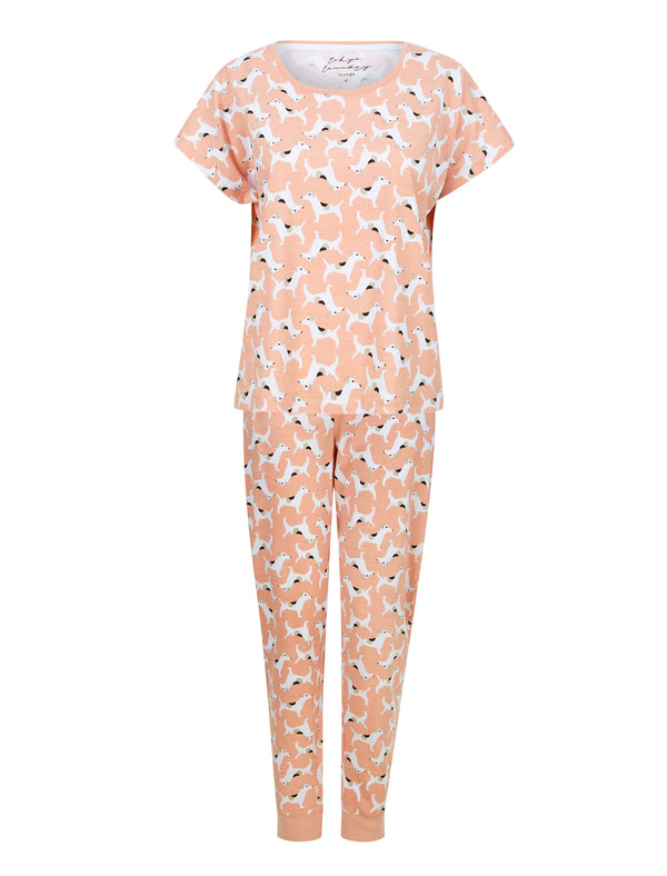 Dogs Print 2PC Cotton Lounge Pyjama Set in Misty Rose - Tokyo Laundry